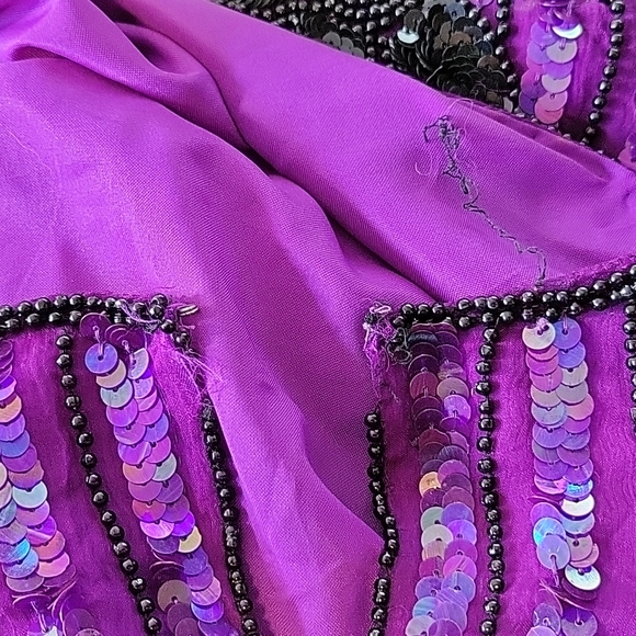 1980s Stenay Silk Purple and Black Beaded Top Medium - Picture 3 of 6